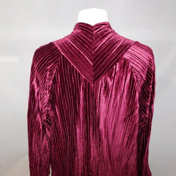 Andrea Jovine Womens L Long Sleeve Draping Burgundy WINE Velour Open Cardigan - Picture 6 of 8